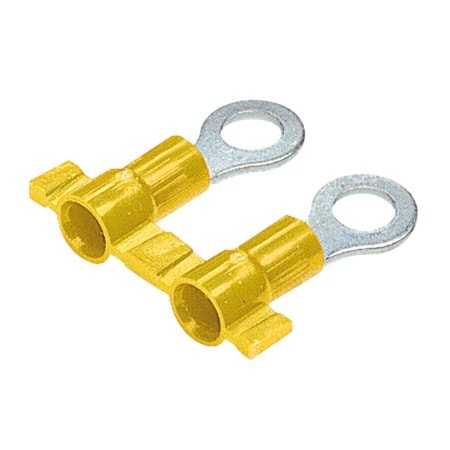 Panduit Ring Terminal, 3/8 in Stud Size, 10 AWG, 600 V, Vinyl Insulated, Yellow, Crimp Termination Only PV10-38RB-2K